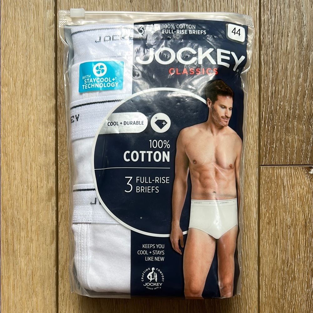 NEW Jockey Classics Men's Full-Rise Briefs 3-Pack Size 44